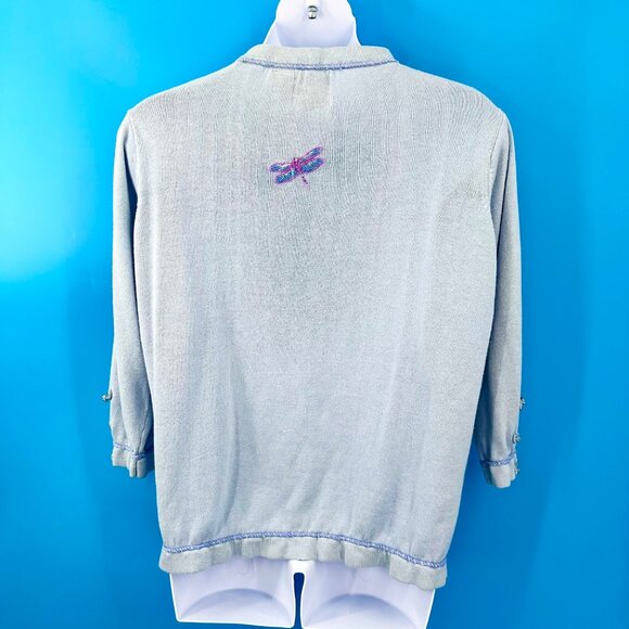 STORYBOOK KNITS LT BLUE BEADED DRAGONFLY KNOT CLOSURE RUFFLED CARDIGAN SWEATER - - Picture 4 of 6